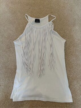 Zara White Fringe Halter Tank